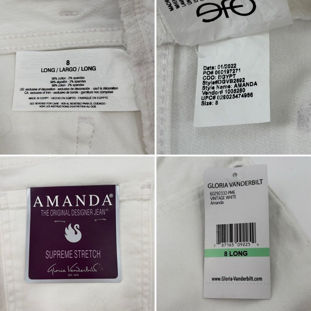 Gloria Vanderbilt Amanda Supreme Stretch White Jeans Sz. 8 Long NWT - Picture 6 of 10